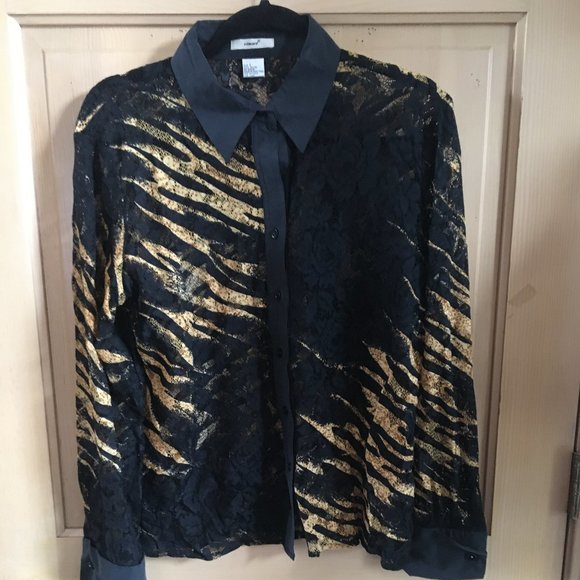 Lace Animal Print French Cuff Blouse from Edward - Size Large - Picture 1 of 7
